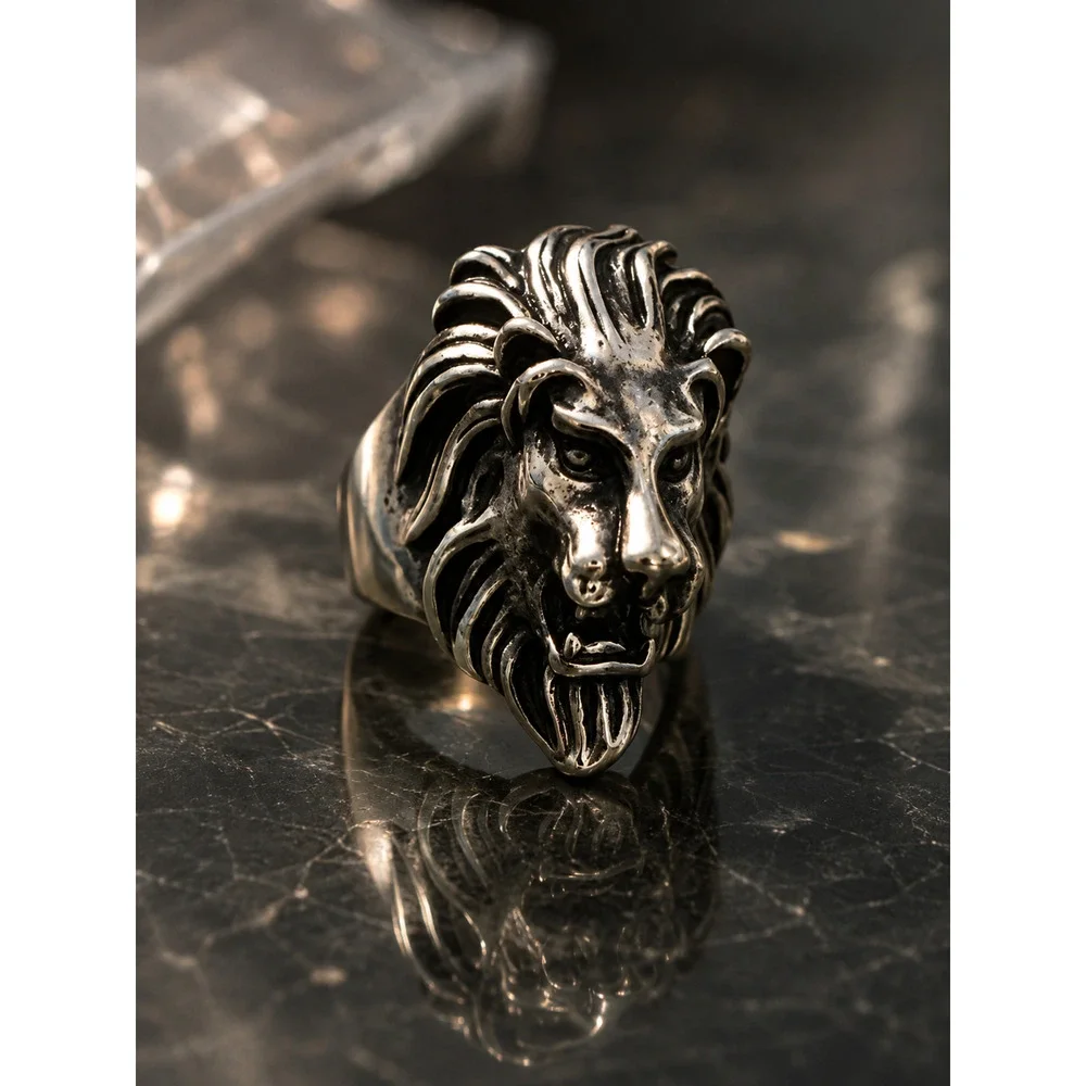 Men’s Stainless Steel Lion Head Ring King Beast Biker Gothic Statement Size 8.5